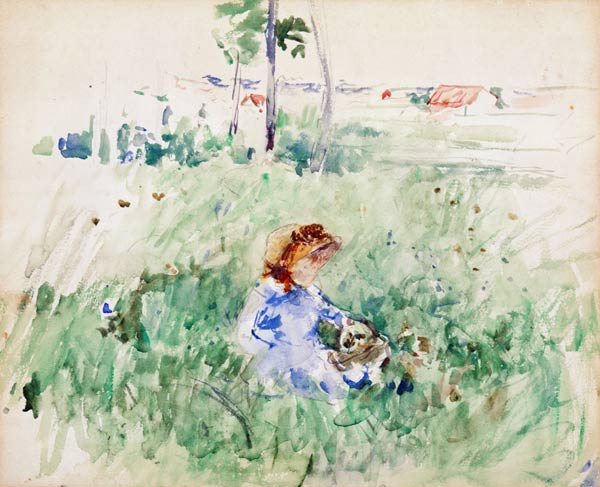 Young Girl Seated on the Lawn de Berthe Morisot