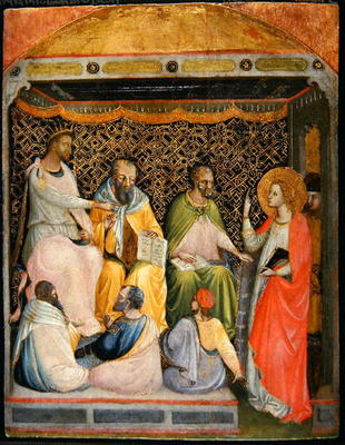 St. Catherine of Alexandria in discussion with the philosophers (tempera on panel) de Bicci  di Lorenzo