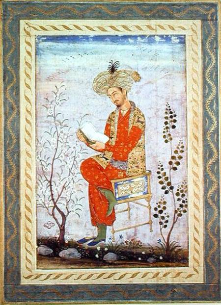 Babur (r.1526-30) Reading, Mughal  on de Bishn Das