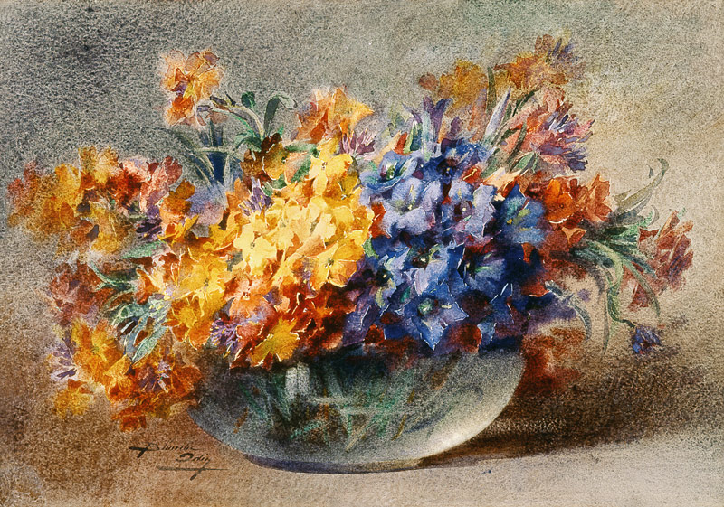 Spring flowers in a glass bowl de Blanche Odin