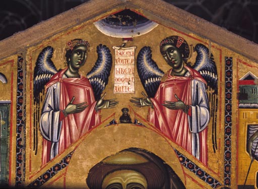 Tafelbild: Der hl. Franziskus von Assisi. Ausschnitt: Zwei Engel. de Bonaventura Berlinghieri