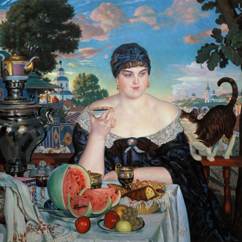 The Merchant's Wife at Tea de Boris Michailowitsch Kustodiew
