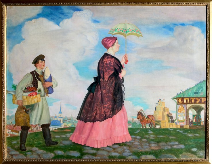 Merchant's woman with purchases de Boris Michailowitsch Kustodiew