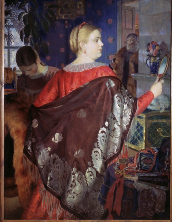 Merchant Wife with a Mirror de Boris Michailowitsch Kustodiew