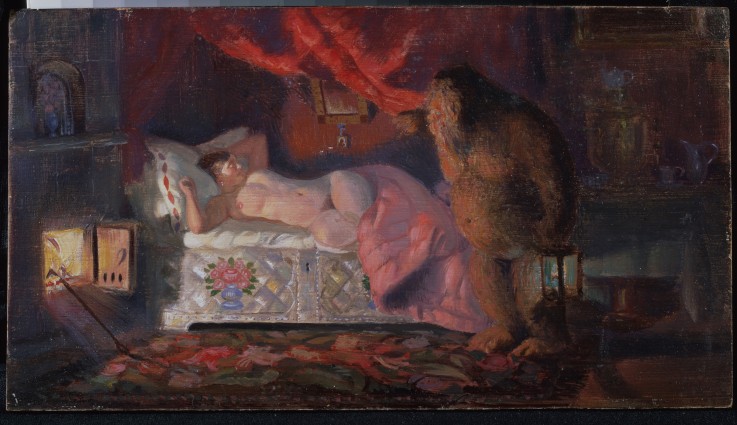 Domovoi Peeping at the Sleeping Merchant Wife de Boris Michailowitsch Kustodiew