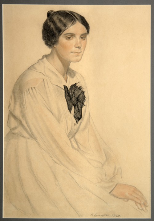 Portrait of Ksenia Nikolayevna Semenova (Skalova) de Boris Michailowitsch Kustodiew