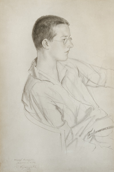 Portrait of Dmitri Dmitrievich Shostakovich (1906-75) de Boris Michailowitsch Kustodiew