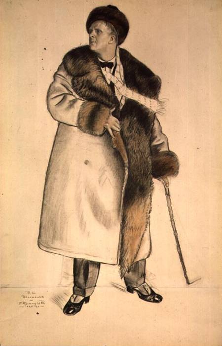Portrait of the Opera Singer Feodor Ivanovich Chaliapin (1873-1938) 1920-21 (charcoal & w/c on paper de Boris Michailowitsch Kustodiew