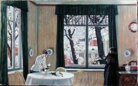 In the Room. Winter de Boris Michailowitsch Kustodiew