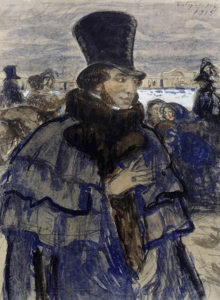 The poet Alexander Pushkin at the Neva embankment