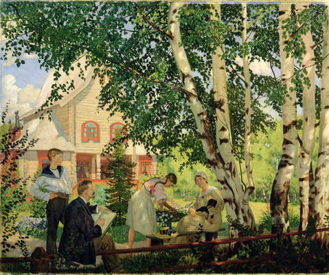 At Home, 1914-18 (oil on canvas) de Boris Mikhailovich Kustodiev