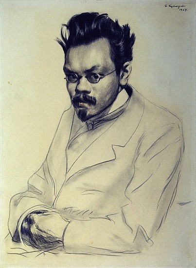 Portrait of Alexei M. Remizov, 1907 (coal and pastel on paper) de Boris Mikhailovich Kustodiev
