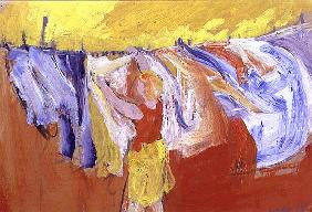 Woman with Washing, 1989 (gouache on paper) 