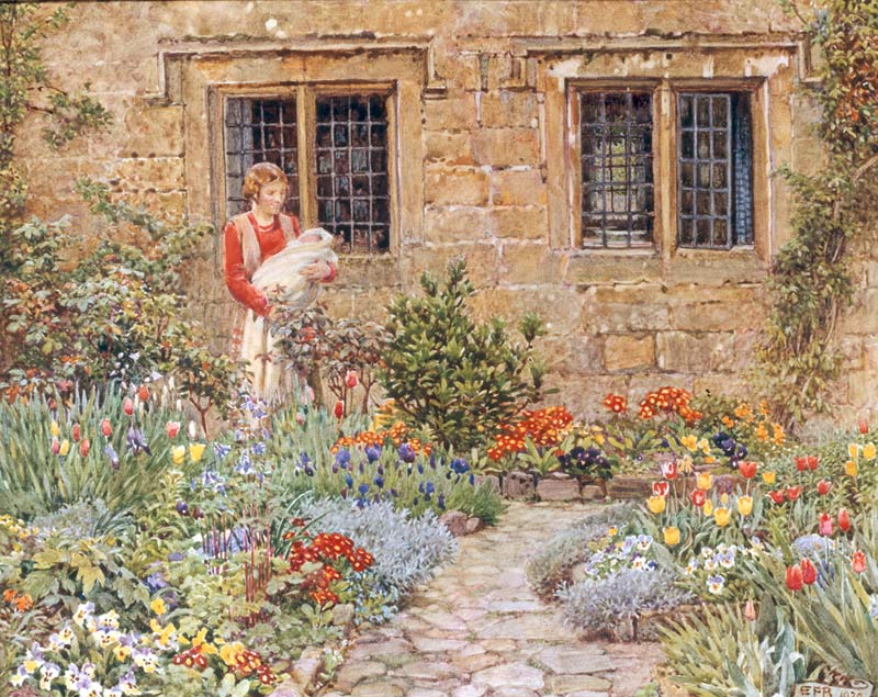 Mother and Child in a Flower Garden de Brickdale Eleanor Fortescue