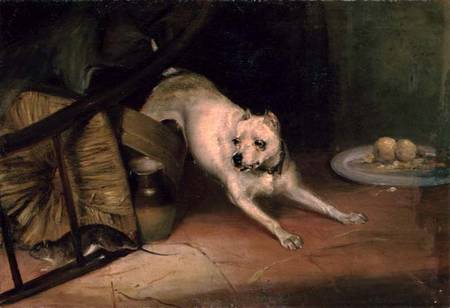 Dog Chasing a Rat de Briton Riviere