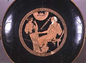 Attic red-figure cup depicting Phoenix and Briseis, Achilles' captive, Greek, c.490 BC (pottery) (se
