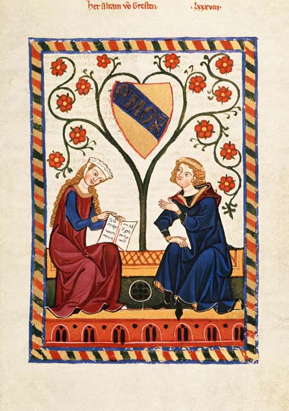 Alram von Gresten mit seiner Dame auf einer Bank de Buchmalerei