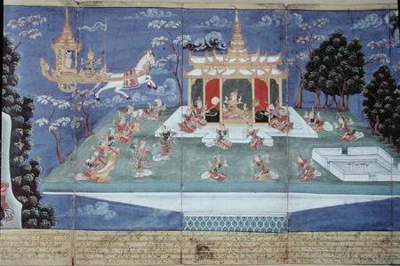 Ma 565 King Nimi in his divine chariot sent by Indra and led by the angel Matali, visits the skies a de Burmese School