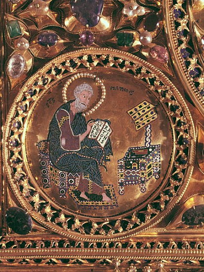 The Pala d''Oro, detail of St. Matthew (gold & enamel inlaid with precious stones) de Byzantine