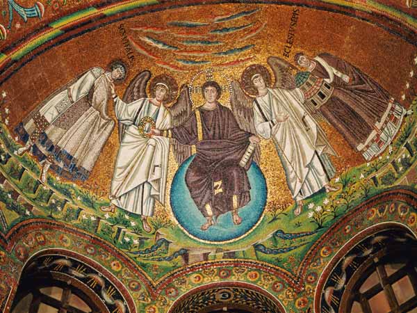 Christ surrounded by two angels, St. Vitalis and Bishop Ecclesius, from the apse de Byzantine School