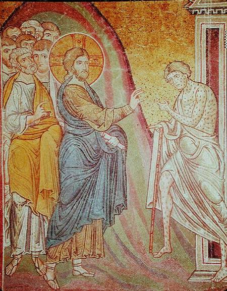 Jesus healing a leper de Byzantine School