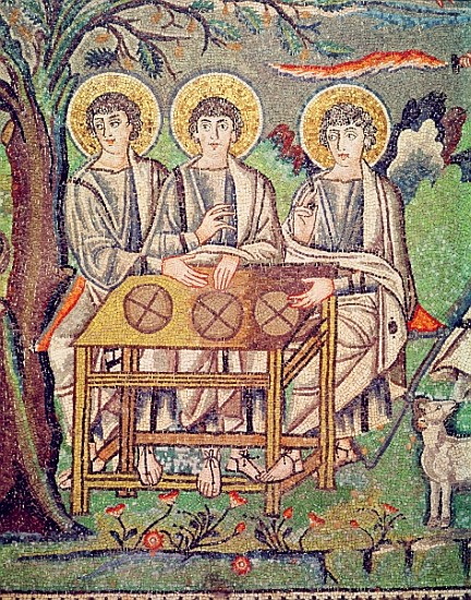The Three Angels, detail of The Hospitality of Abraham and the Sacrifice of Isaac, 6th century (see  de Byzantine School