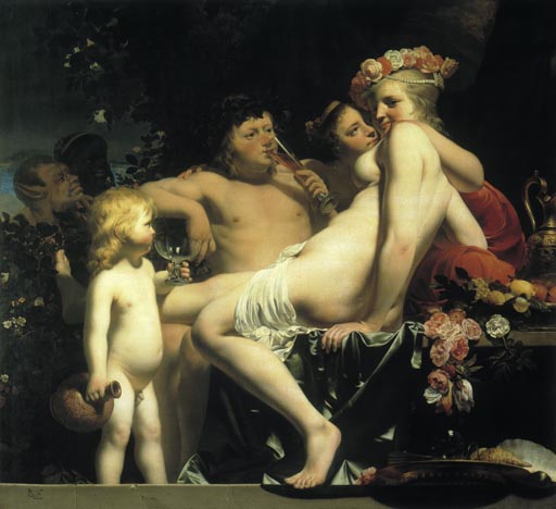 Bacchus mit zwei Nymphen und Amor de Caesar Boëtius Everdingen