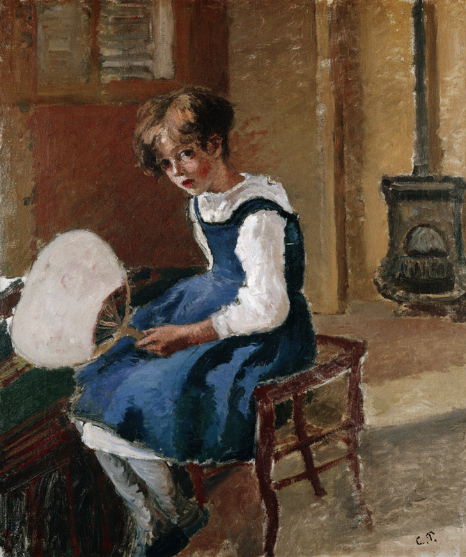 Portrait of Jeanne Holding a Fan de Camille Pissarro