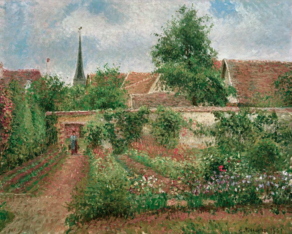 Kitchen garden in Eragny, covered sky, morning de Camille Pissarro