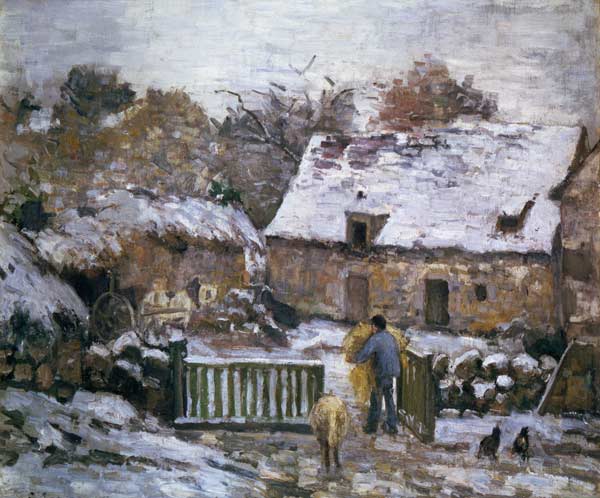 A Farm at Montfoucault : Effect of Snow de Camille Pissarro