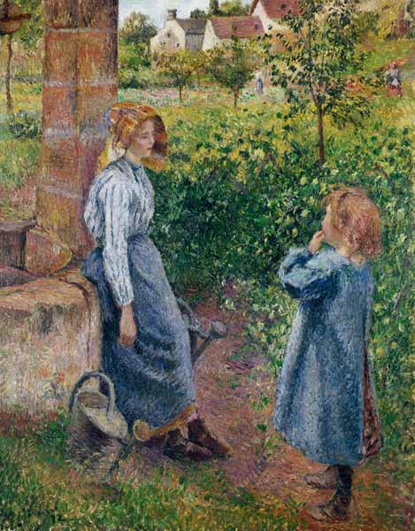 Junge Frau und Mädchen an einem Brunnen de Camille Pissarro