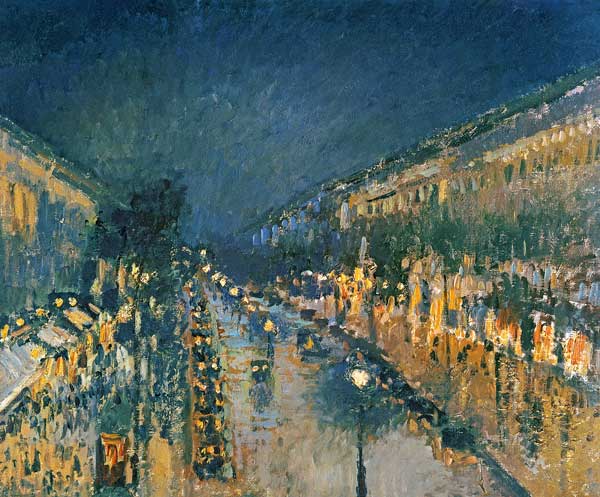 Boulevard Montmartre, at night de Camille Pissarro