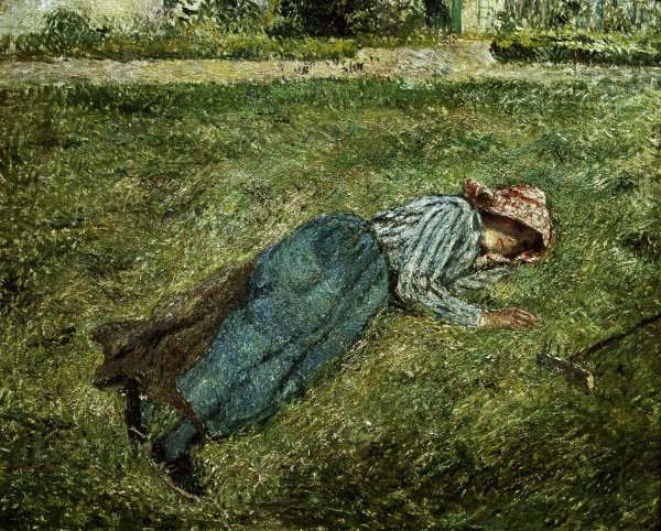C.Pissarro, Liegendes Mädchen.. de Camille Pissarro
