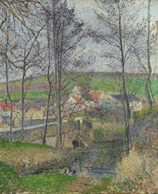 The banks of the Viosne at Osny in grey weather de Camille Pissarro