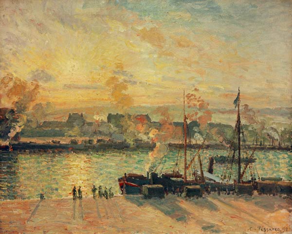 Sunset, port of Rouen de Camille Pissarro