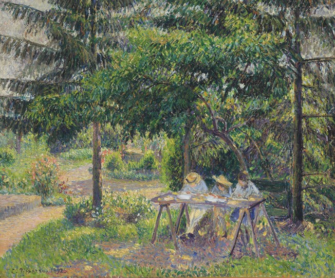 Children seated in the garden at Eragny (Enfants attablés dans le jardin à Eragny) de Camille Pissarro