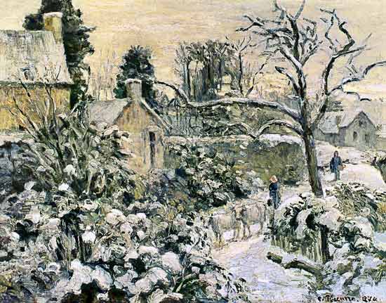Effect of Snow with Cows at Montfoucault de Camille Pissarro