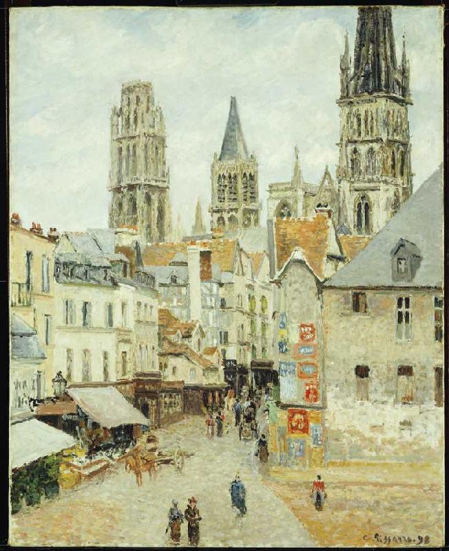 Rue de L'Epicerie in Rouen an einem bedeckten Morgen de Camille Pissarro