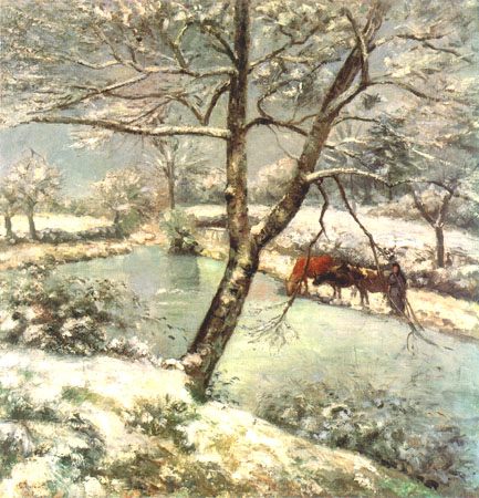 Winter in Montfoucault, snow atmosphere de Camille Pissarro