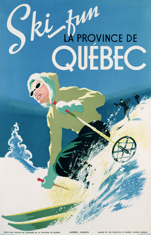 Poster advertising skiing holidays in the province of Quebec de Canadian School