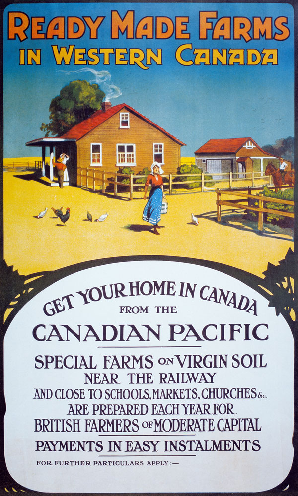 Poster advertising 'Ready made farms in Western Canada', c.1900 (colour litho) de Canadian School (20th Century)