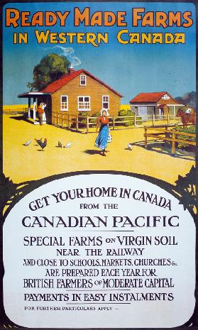 Poster advertising 'Ready made farms in Western Canada', c.1900 (colour litho)