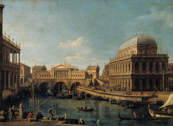 Capriccio con el Ponte di Rialto en Venecia diseñado por Andrea Palladio y la Basílica a V de Giovanni Antonio Canal