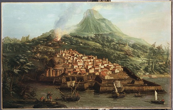 A volcanic island with a harbour and shipping (see also 335991) de Giovanni Antonio Canal