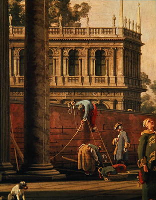 Capriccio of a man scaling a wall (oil on canvas) de Giovanni Antonio Canal
