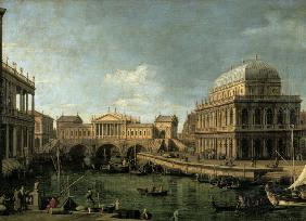 Capriccio con el Ponte di Rialto en Venecia diseñado por Andrea Palladio y la Basílica a V