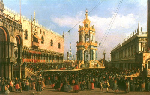 Venice The Giovedi Grasso festival in The Piazzett de Giovanni Antonio Canal