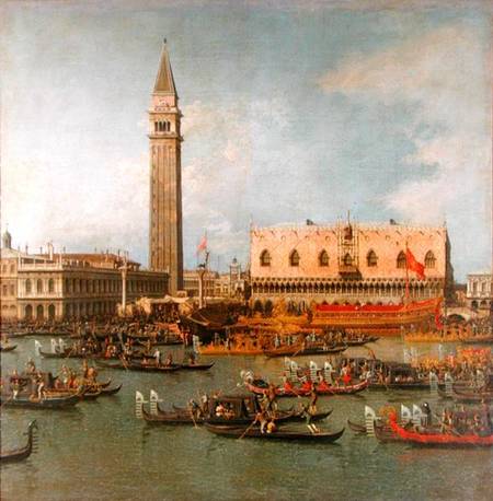 View of the Palace of St Mark, Venice, with preparations for the Doge's Wedding de Giovanni Antonio Canal