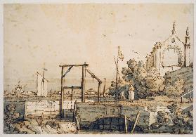 Capriccio with a Lock Gate by a River
