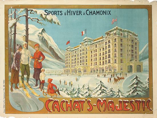 Poster advertising the hotel 'Cachat's Majestic', and winter sports at Chamonix de Candido Aragonez de Faria